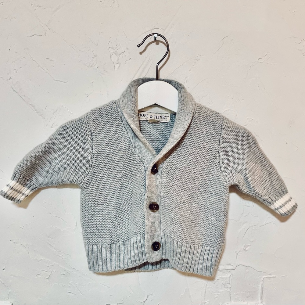 Hope & Henry Grey Knit Cardigan | 0-3 Months